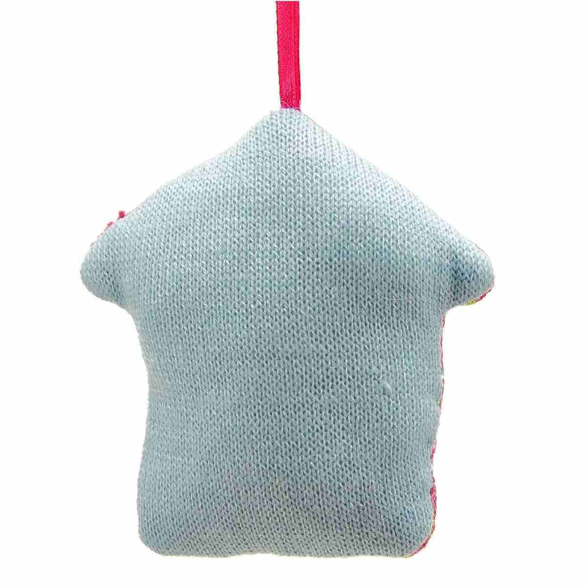 Decorazione natalizia casetta lana rosa celeste 10 cm