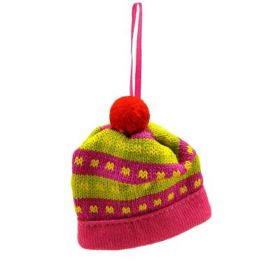 Decorazione natalizia lana cappellino fuxia 12 cm