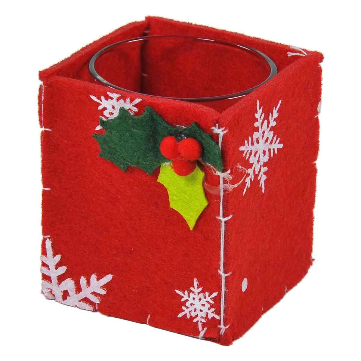 Porta candela natalizio bicch vetro feltro rosso