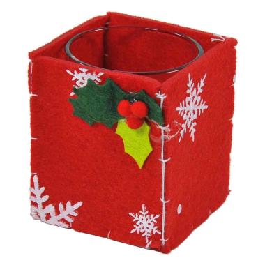 Porta candela natalizio bicch vetro feltro rosso