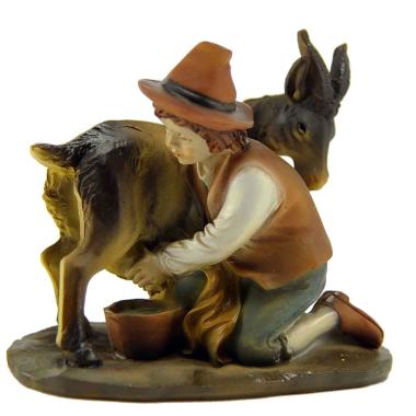 Statua presepe 15 cm bambino che munge la capretta