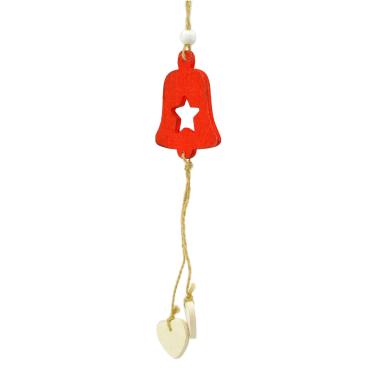 Decorazione natalizia legno campanella rossa 6 x 25 cm