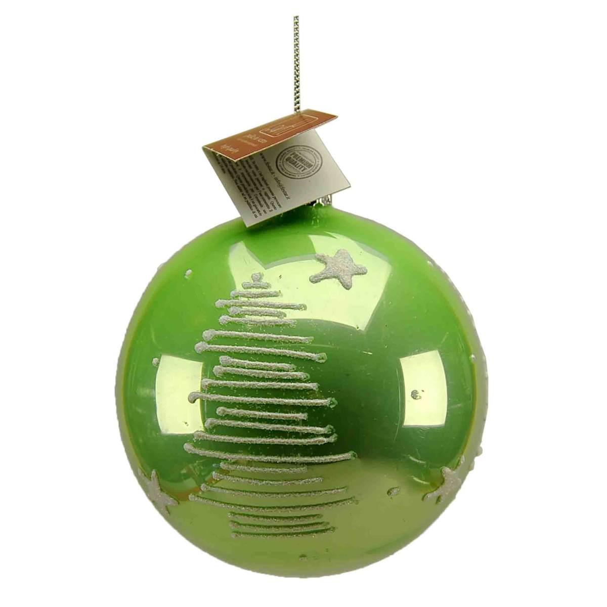Pallina natalizia vetro verde dec glitter bianco 10 cm