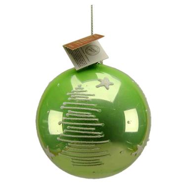 Pallina natalizia vetro verde dec glitter bianco 10 cm