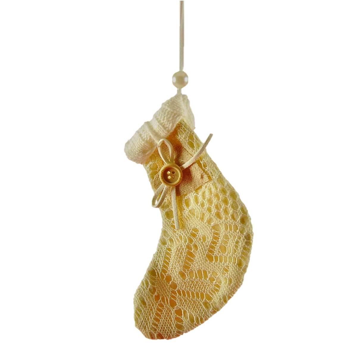 Decorazione natalizia calza merletto beige