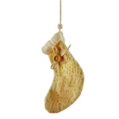 Decorazione natalizia calza merletto beige