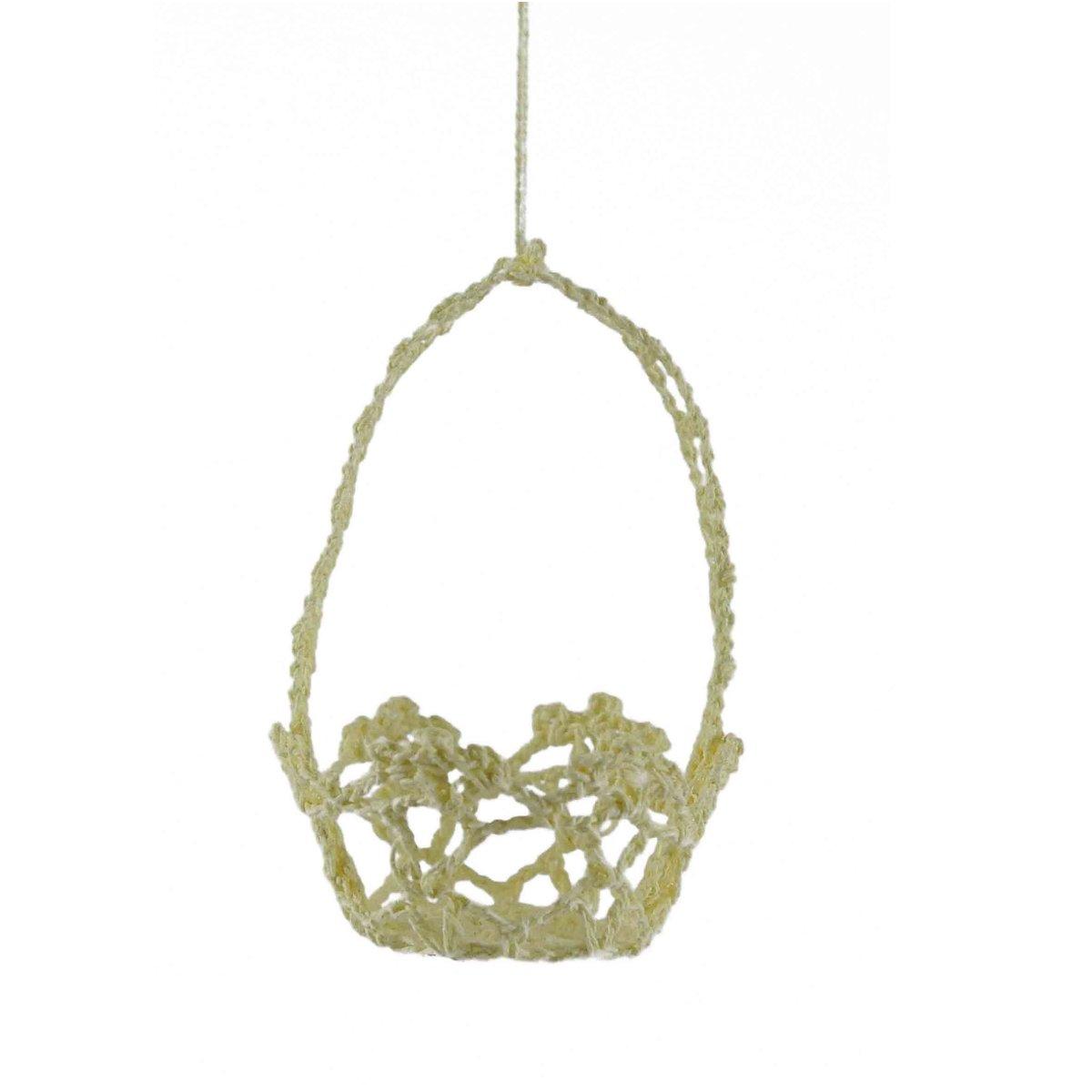 Decorazione natalizia cestino merletto beige 6 cm