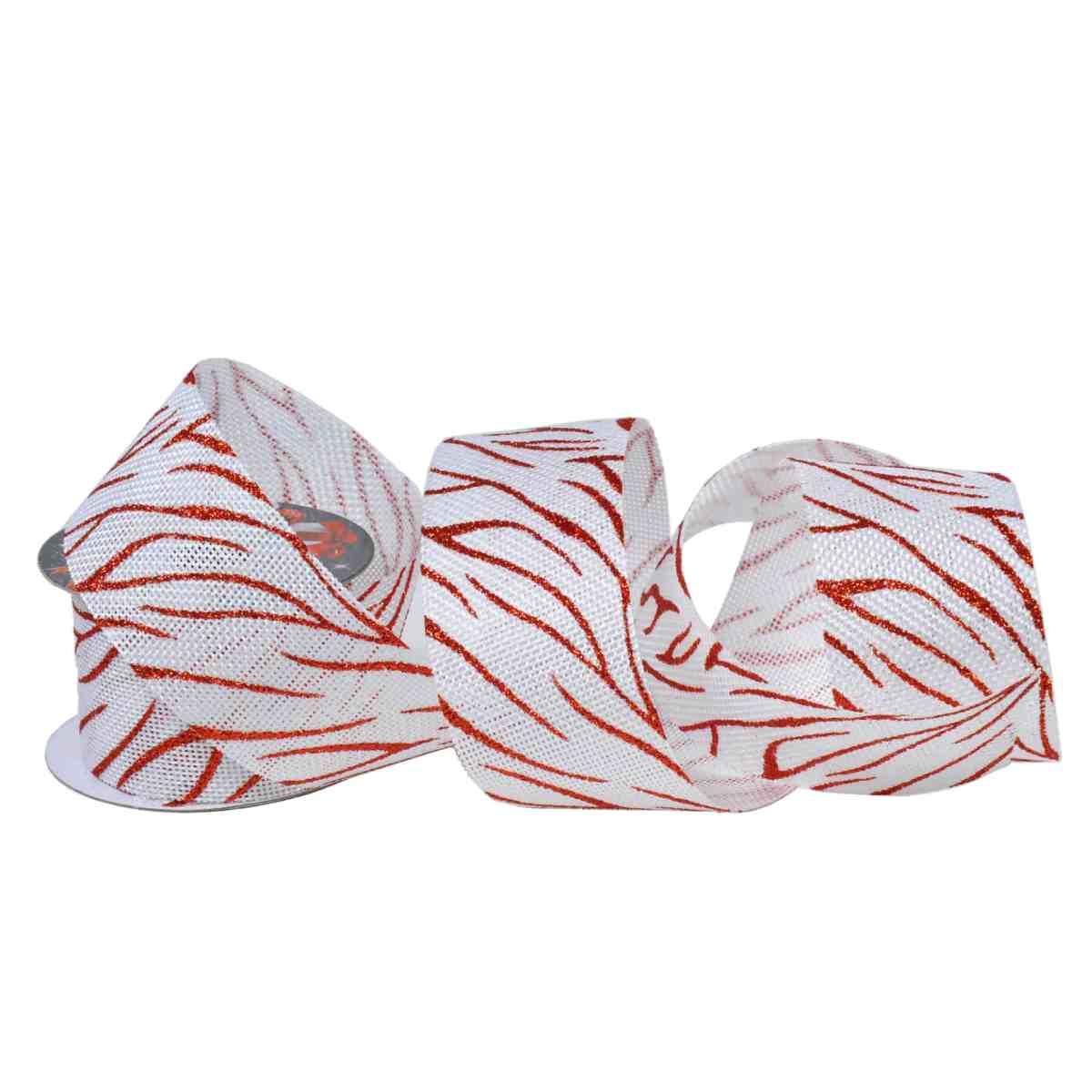 Nastro natalizio juta bianco rosso glitter 200 cm
