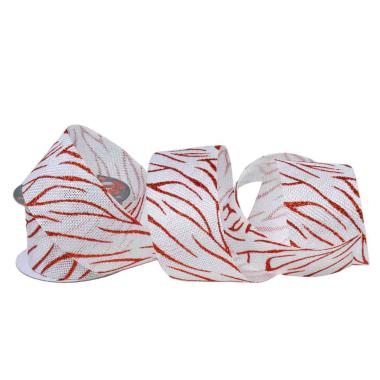 Nastro natalizio juta bianco rosso glitter 200 cm