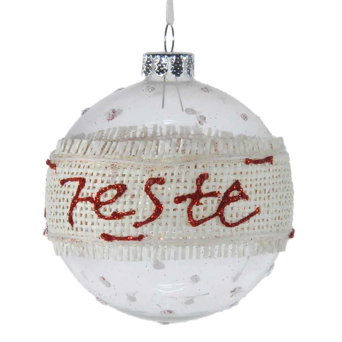 Pallina natalizia vetro trasp dec juta buone feste Ø 8 cm