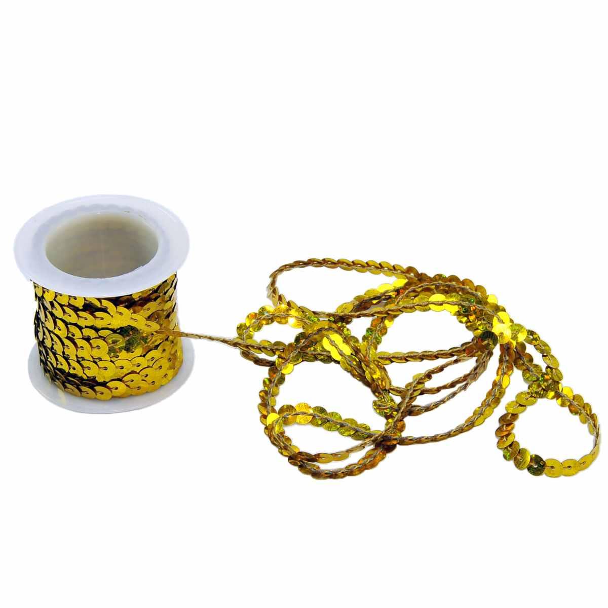Nastro natalizio cordoncino paillettes oro 5 mt