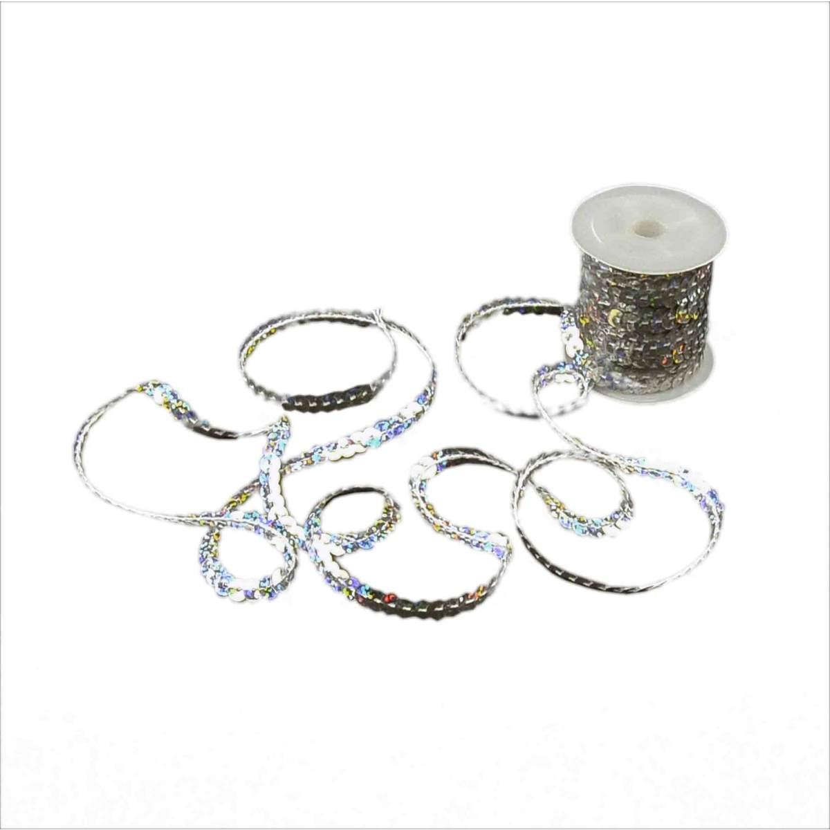 Nastro natalizio cordoncino paillettes argento 5 mt