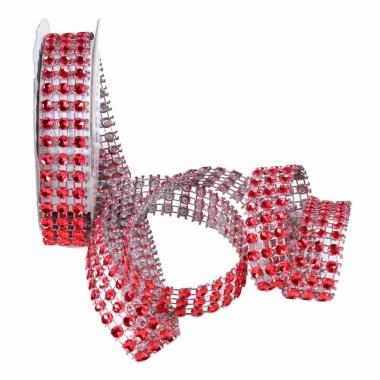 Nastro natalizio strass rosso 90 cm