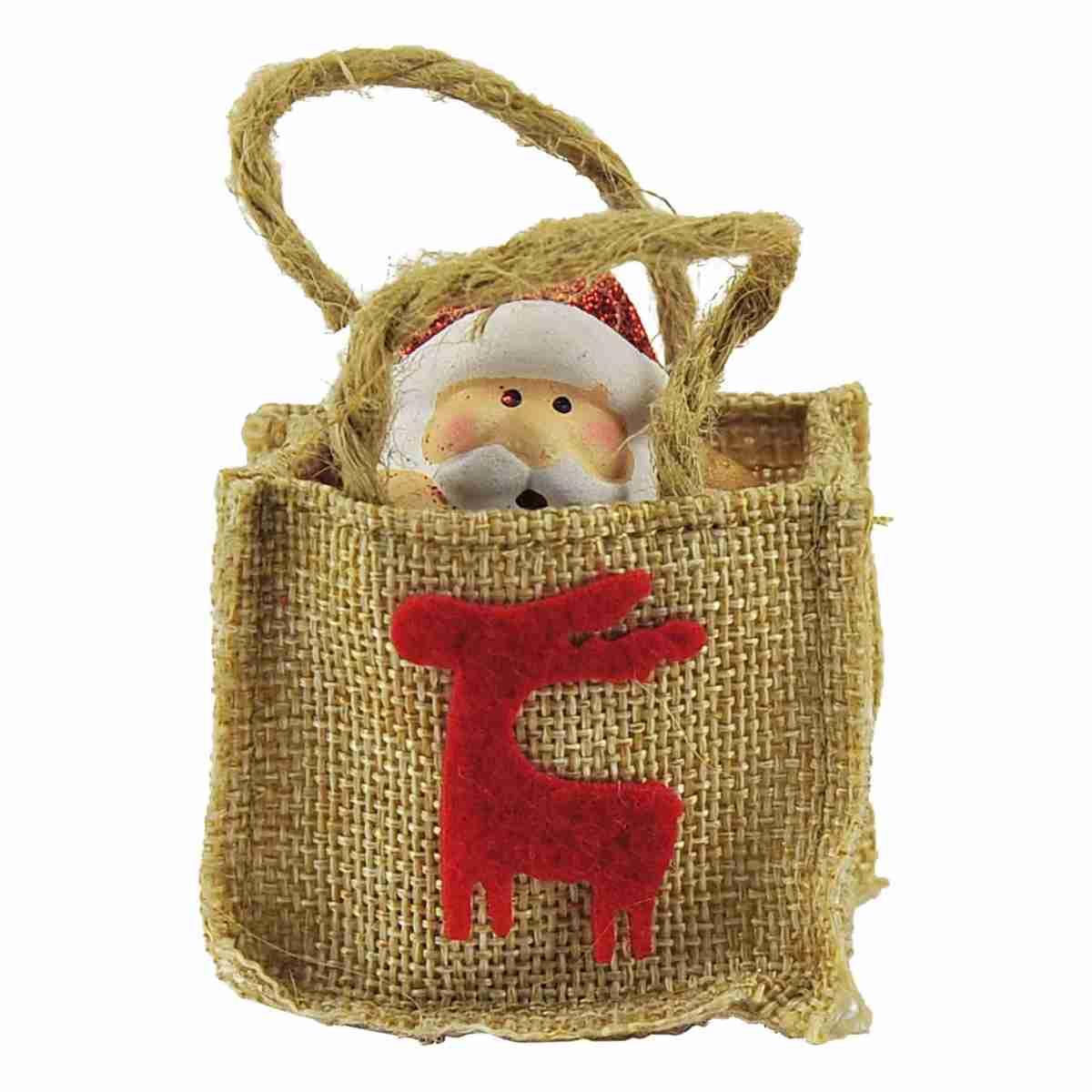 Borsetta juta babbo natale ceramica 4 x 3 cm