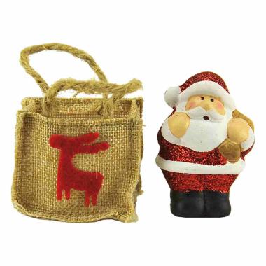 Borsetta juta babbo natale ceramica 4 x 3 cm