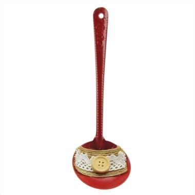 Decorazione natalizia mestolo metallo rosso merletto