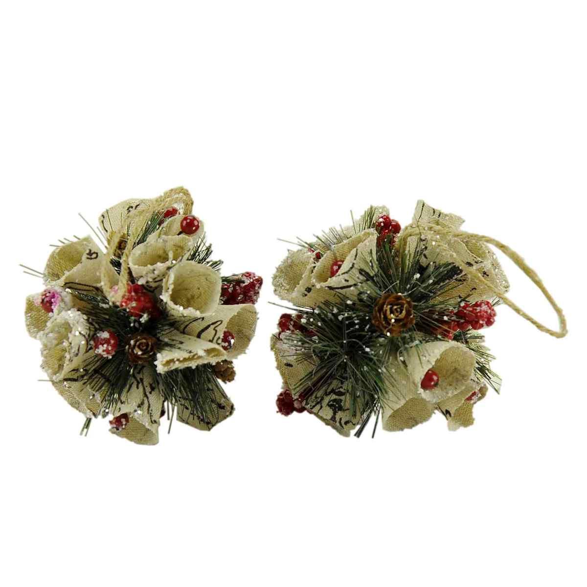 Pallina natalizia juta bacche pigne Set 2 pz