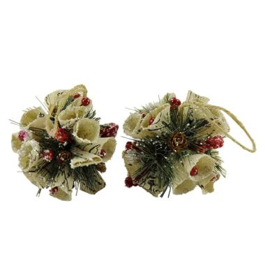 Pallina natalizia juta bacche pigne Set 2 pz