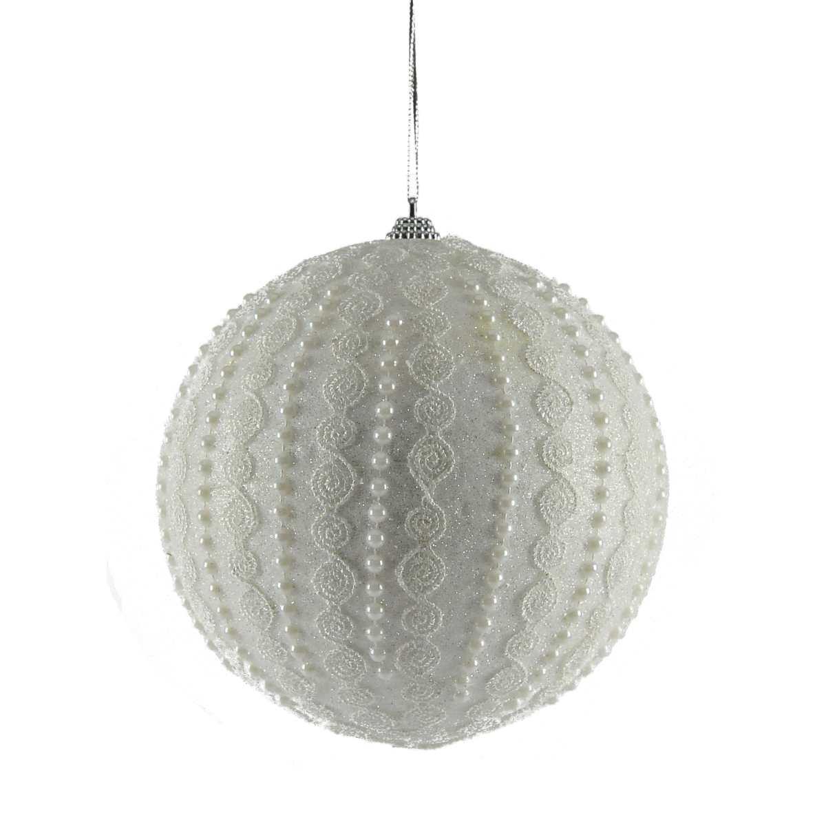 Pallina natalizia bianche perline ricami Ø 15 cm