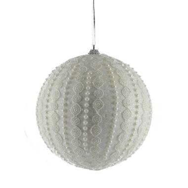 Pallina natalizia bianche perline ricami Ø 15 cm