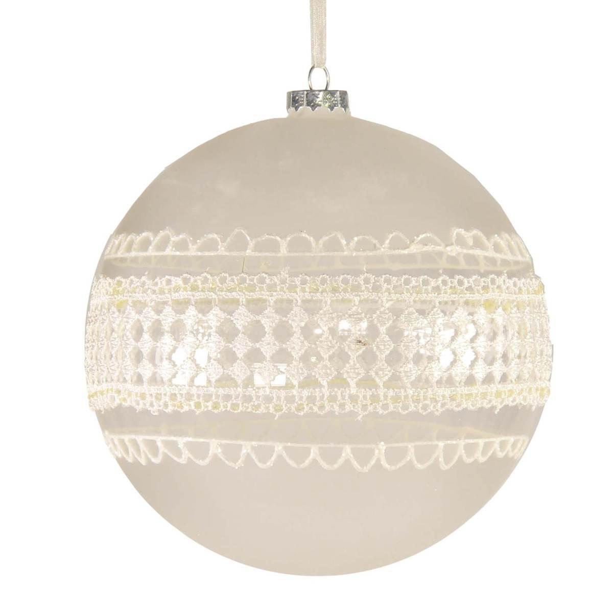 Pallina natalizia vetro bianco satinato pizzo Ø 15 cm