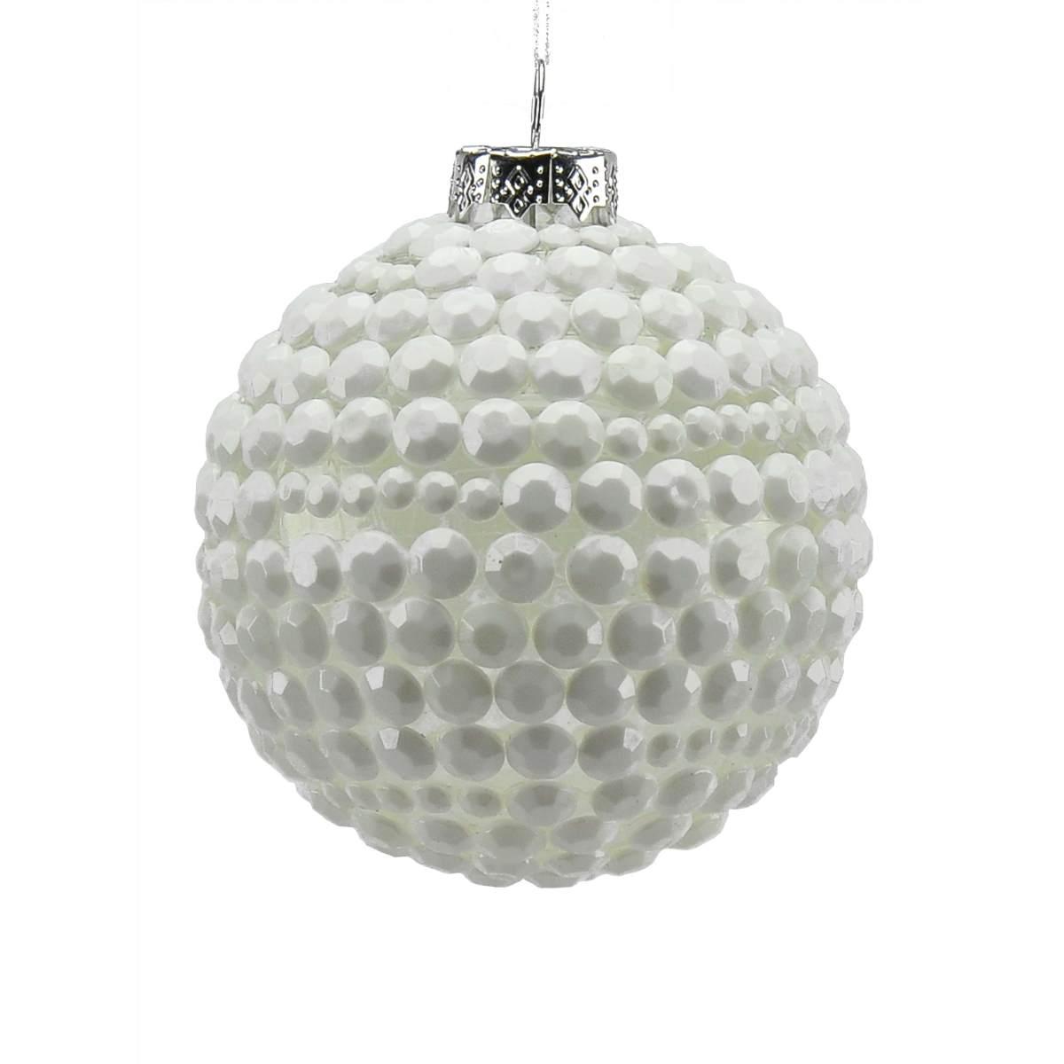 Pallina natalizia vetro trasparente palline bianche Ø 8 cm
