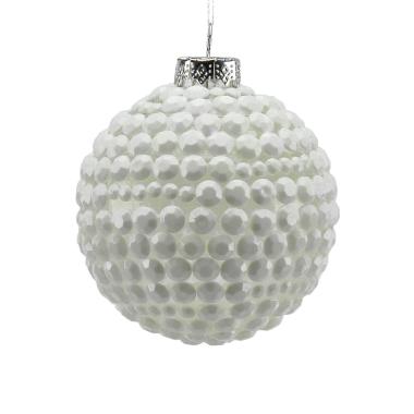 Pallina natalizia vetro trasparente palline bianche Ø 8 cm