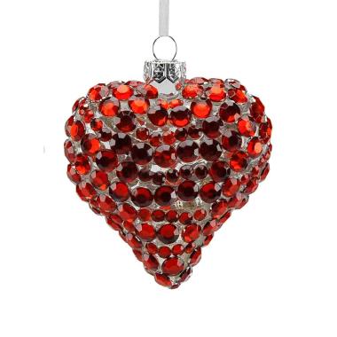 Pallina natalizia vetro cuore rosso strass 8 cm