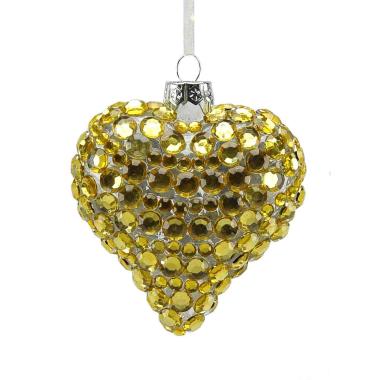 Pallina natalizia vetro cuore oro strass 8 cm