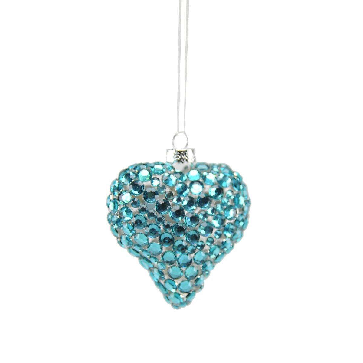 Pallina natalizia vetro cuore azzurro strass 8 cm