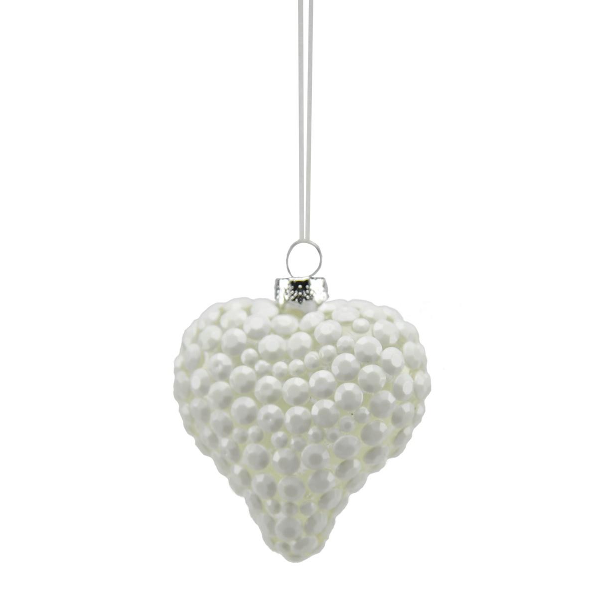 Pallina natalizia vetro cuore bianco pallini 8 cm