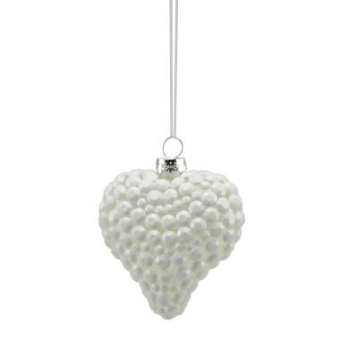 Pallina natalizia vetro cuore bianco pallini 8 cm