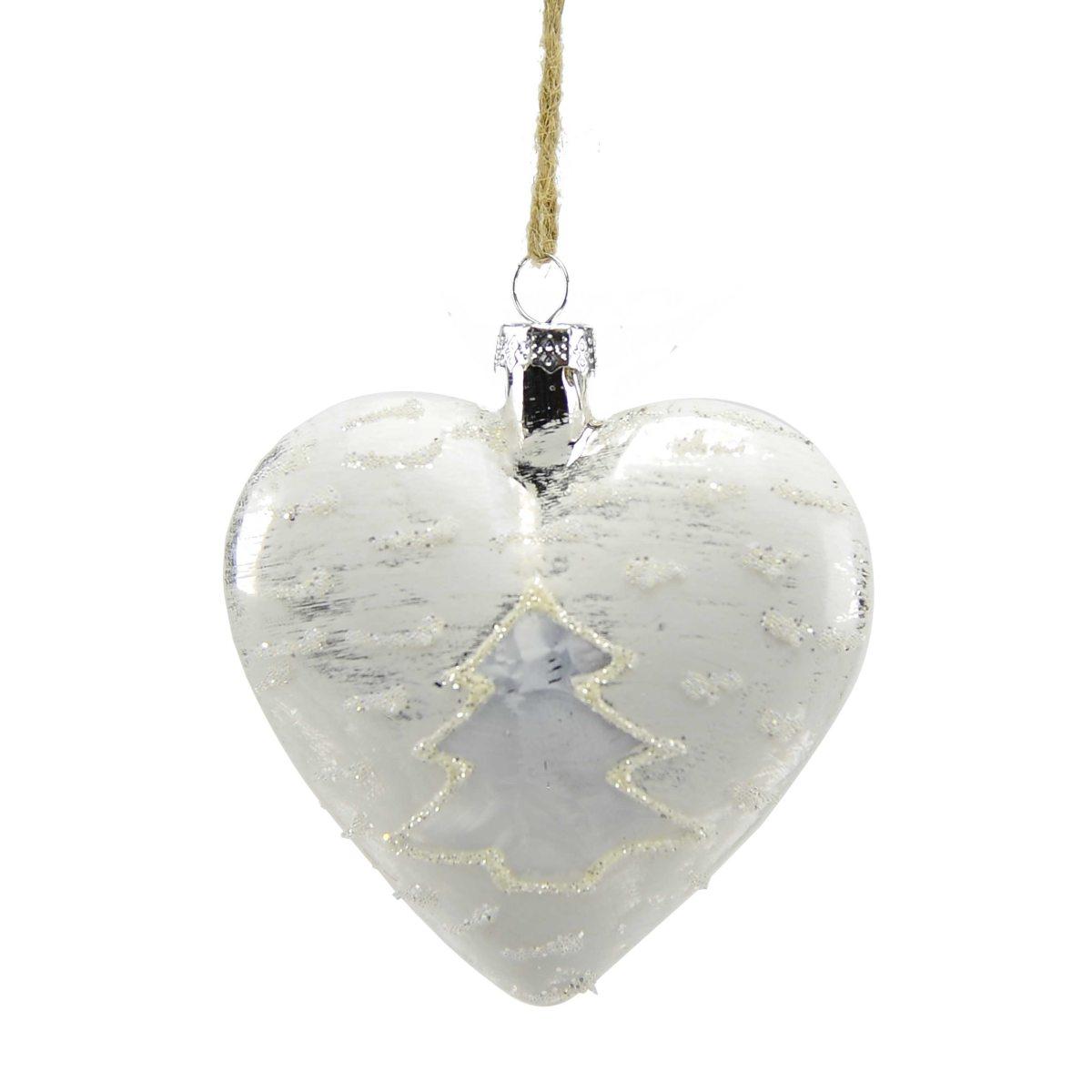 Pallina natalizia vetro cuore bianco albero 10 cm
