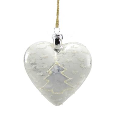 Pallina natalizia vetro cuore bianco albero 10 cm