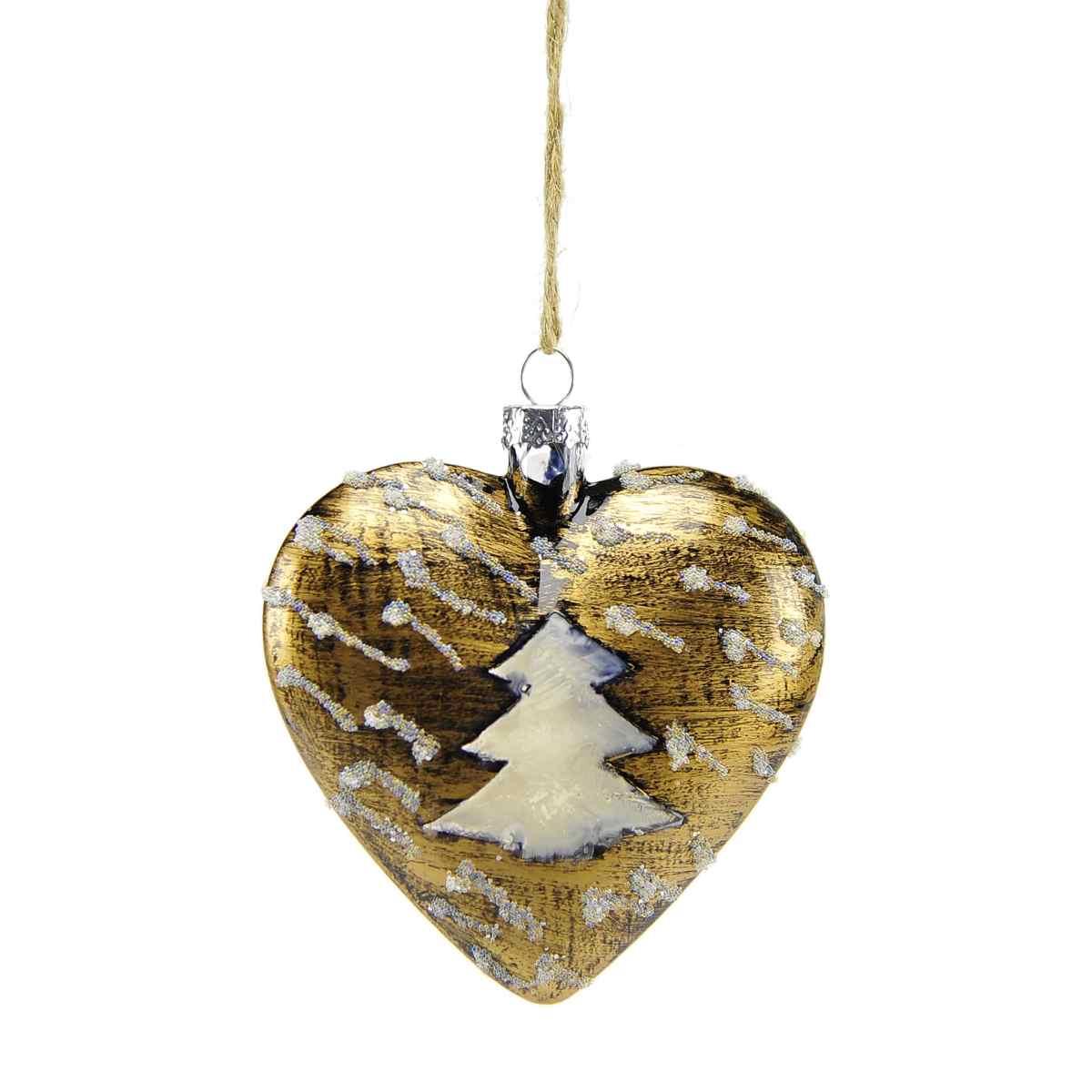 Pallina natalizia vetro cuore bronzo albero 10 cm