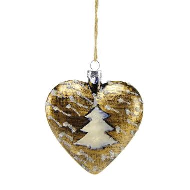 Pallina natalizia vetro cuore bronzo albero 10 cm