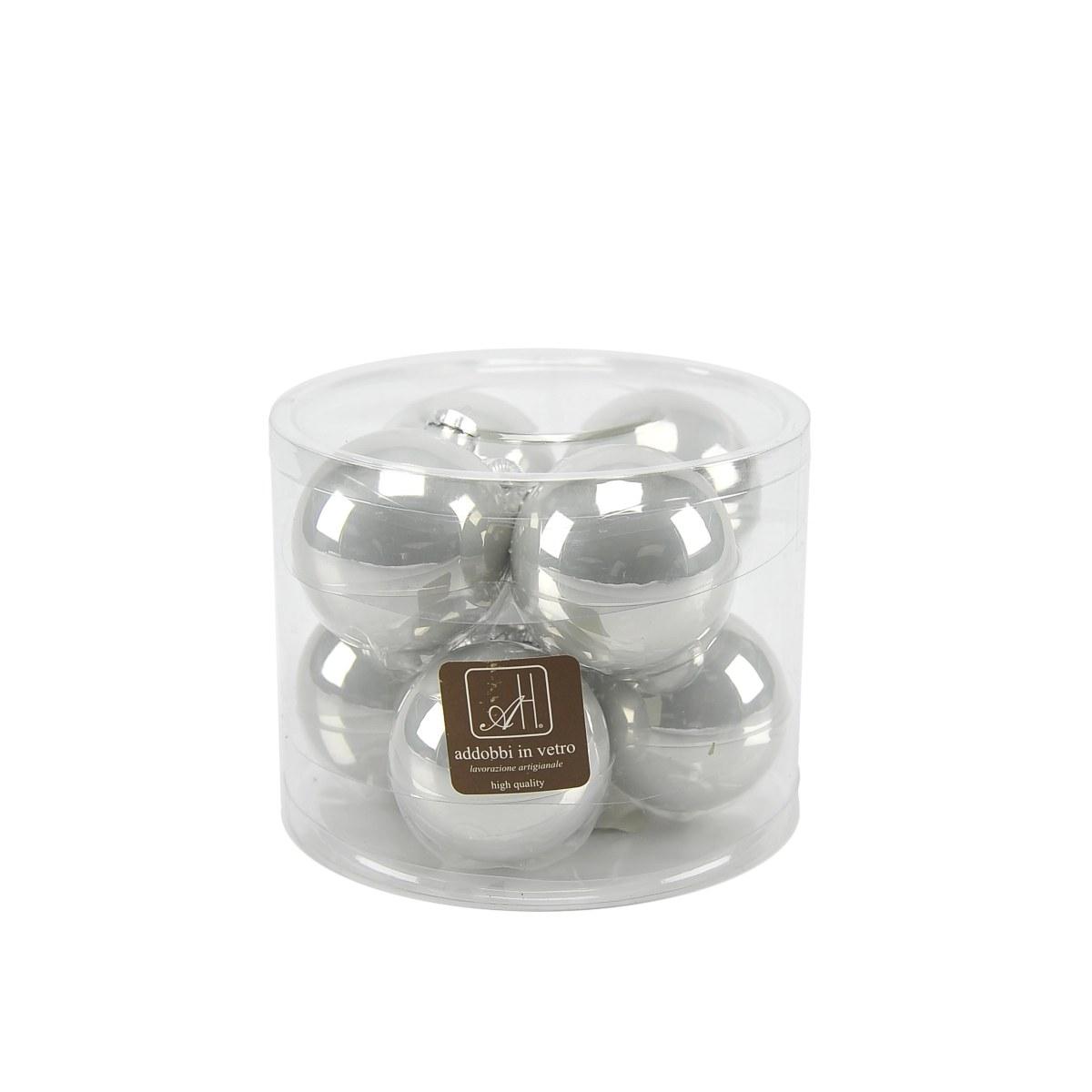 Pallina natalizia vetro argento perlato Set 8 pz
