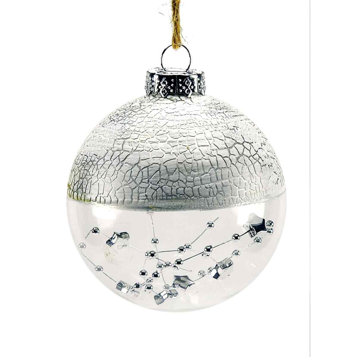 Pallina natalizia vetro trasparente argento sat filo Ø 8 cm