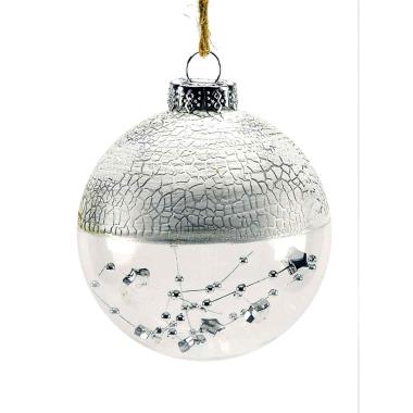 Pallina natalizia vetro trasparente argento sat filo Ø 8 cm