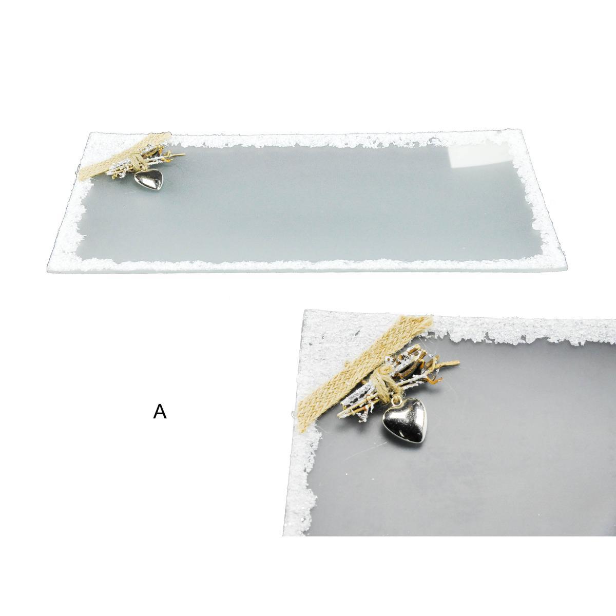 Piattino natalizio vetro bordo innevato 34 x 17 cm