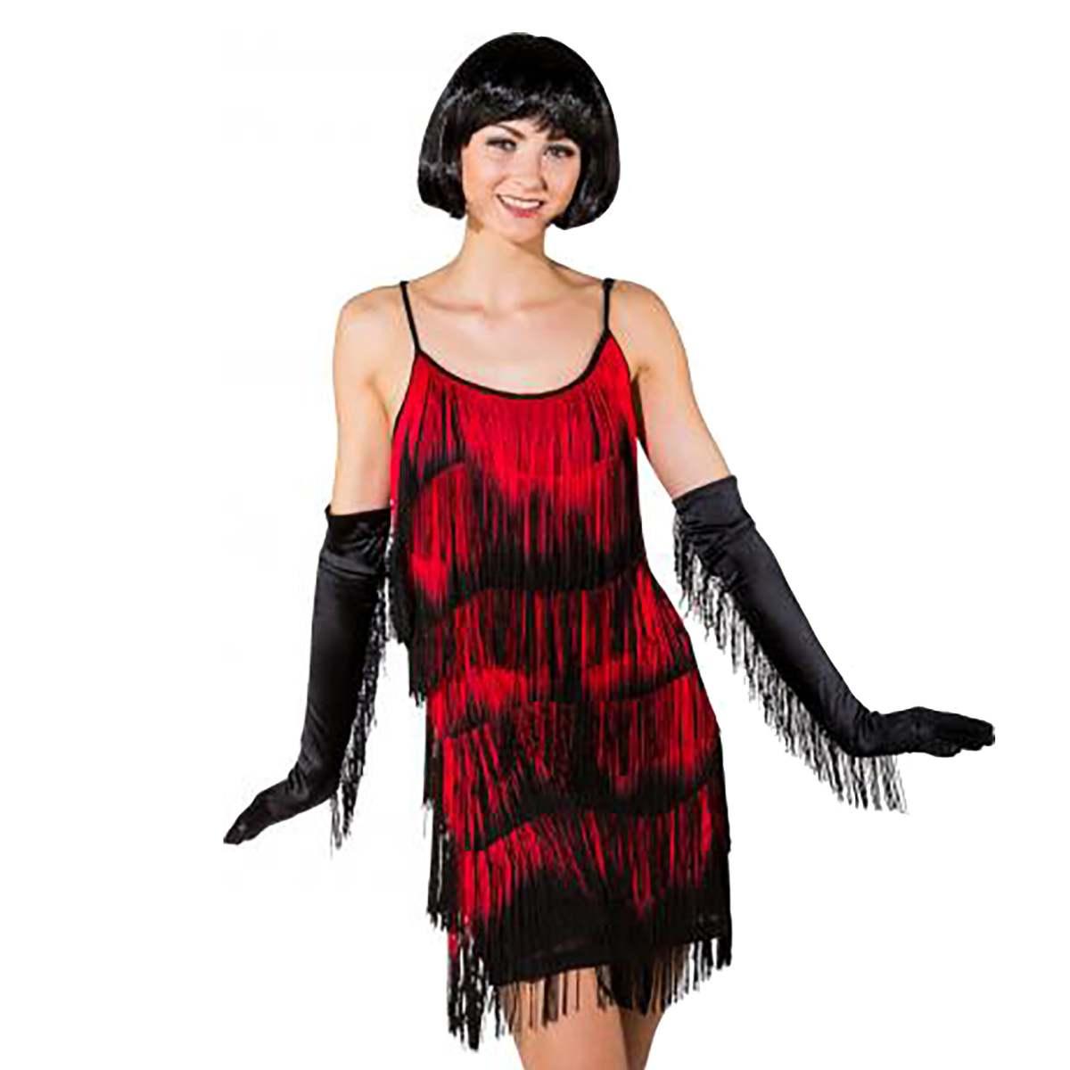 Costume charleston nero rosso frange