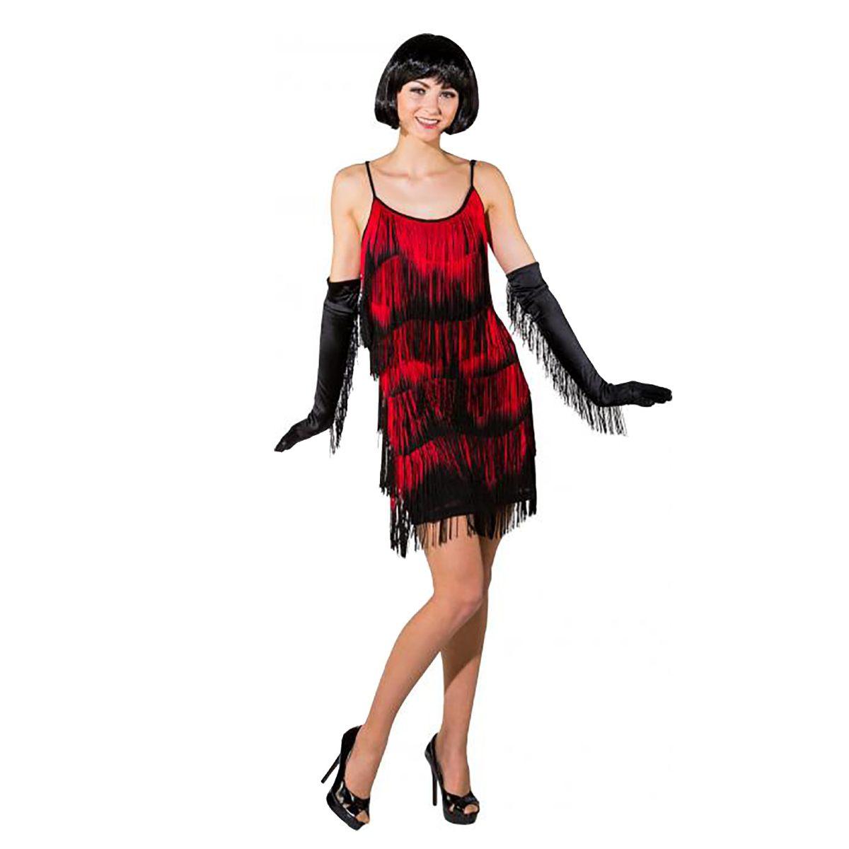 Costume charleston nero rosso frange