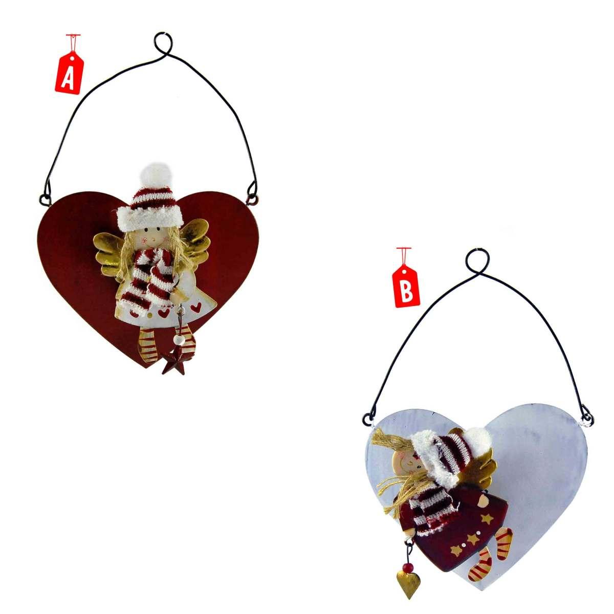 Decorazione natalizia cuore angelo metallo 10 cm