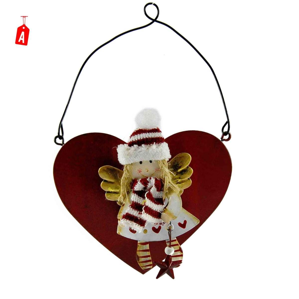 Decorazione natalizia cuore angelo metallo 10 cm