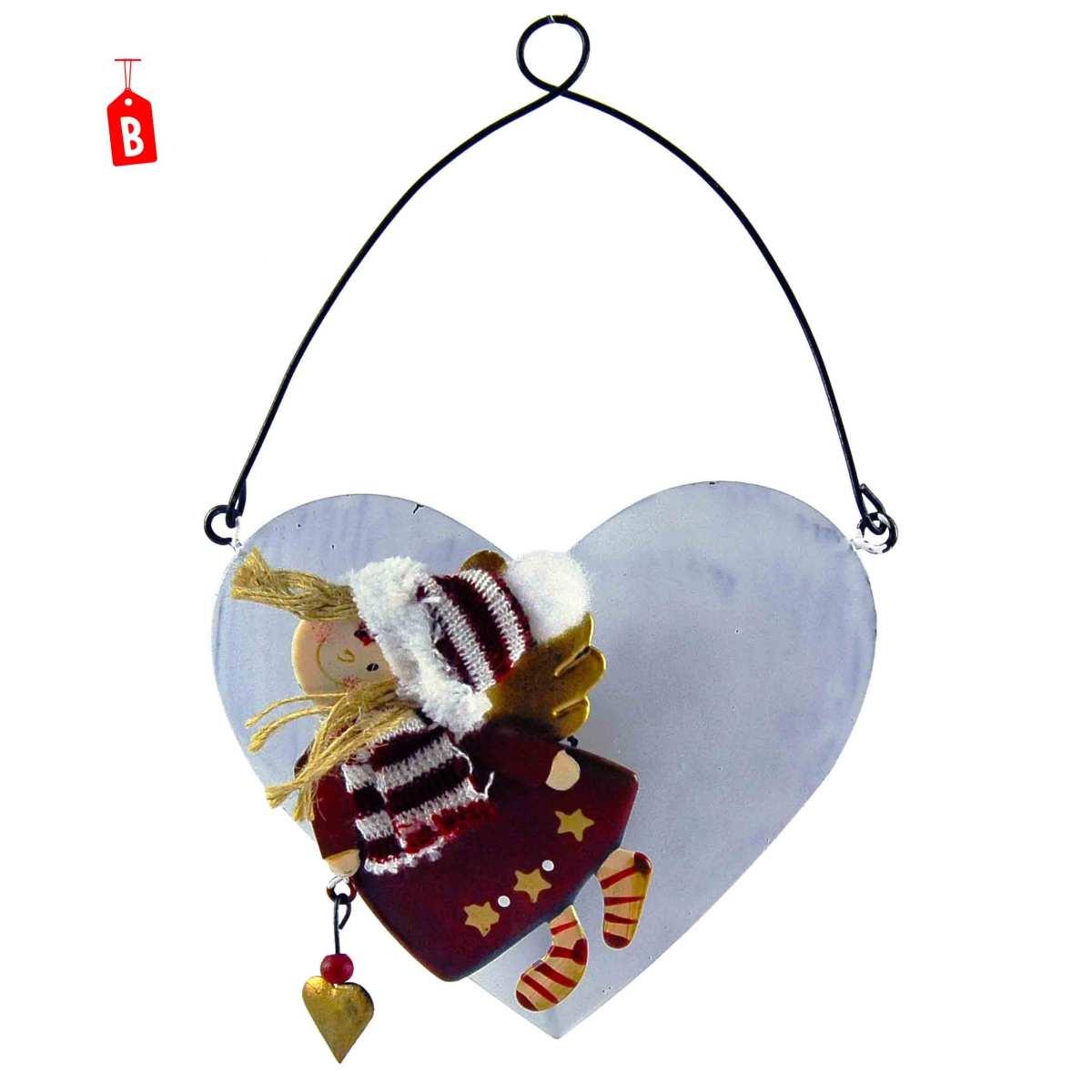 Decorazione natalizia cuore angelo metallo 10 cm