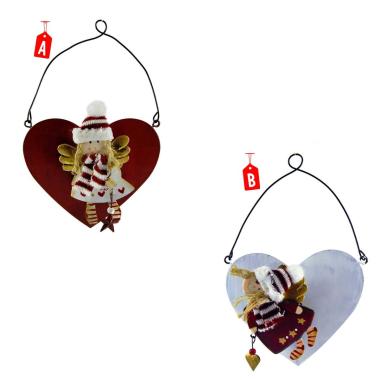 Decorazione natalizia cuore angelo metallo 10 cm