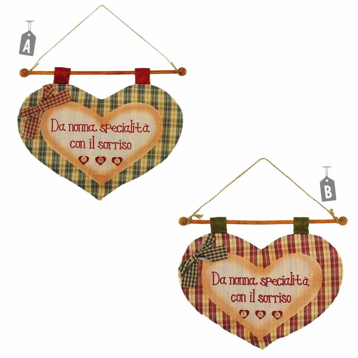 Targa stoffa cuore scritta 2 colori assortiti 36 x 25 cm
