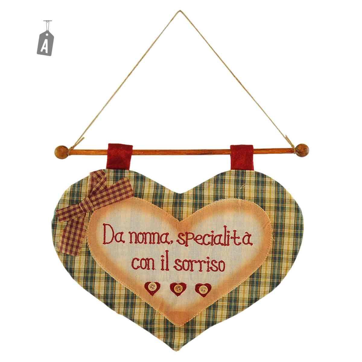 Targa stoffa cuore scritta 2 colori assortiti 36 x 25 cm