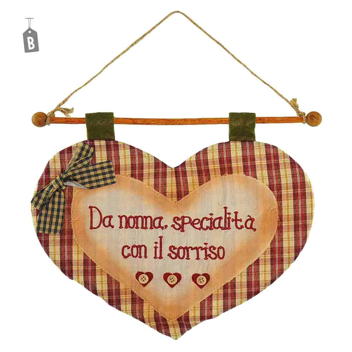 Targa stoffa cuore scritta 2 colori assortiti 36 x 25 cm