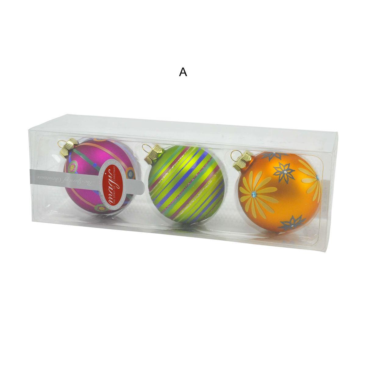 Pallina natalizia vetro collezione multicolor Set 3 pz
